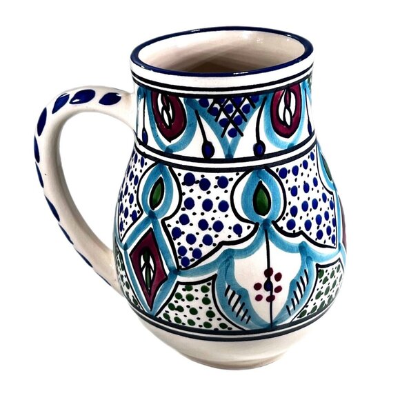 Le Souk Céramique Malika Stoneware Hand Painted Large Mug made in Tunisia 5.75" - Picture 2 of 8